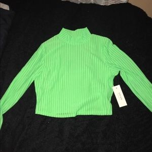 Lime green mock neck long sleeve shirt